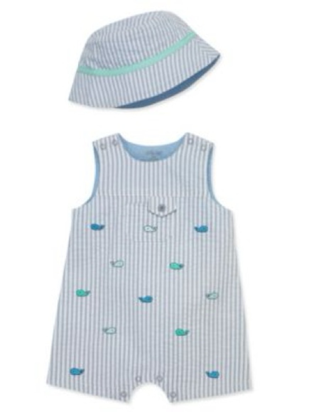 Little Me Blue and White Striped Whale Embroidered Baby Matching Set